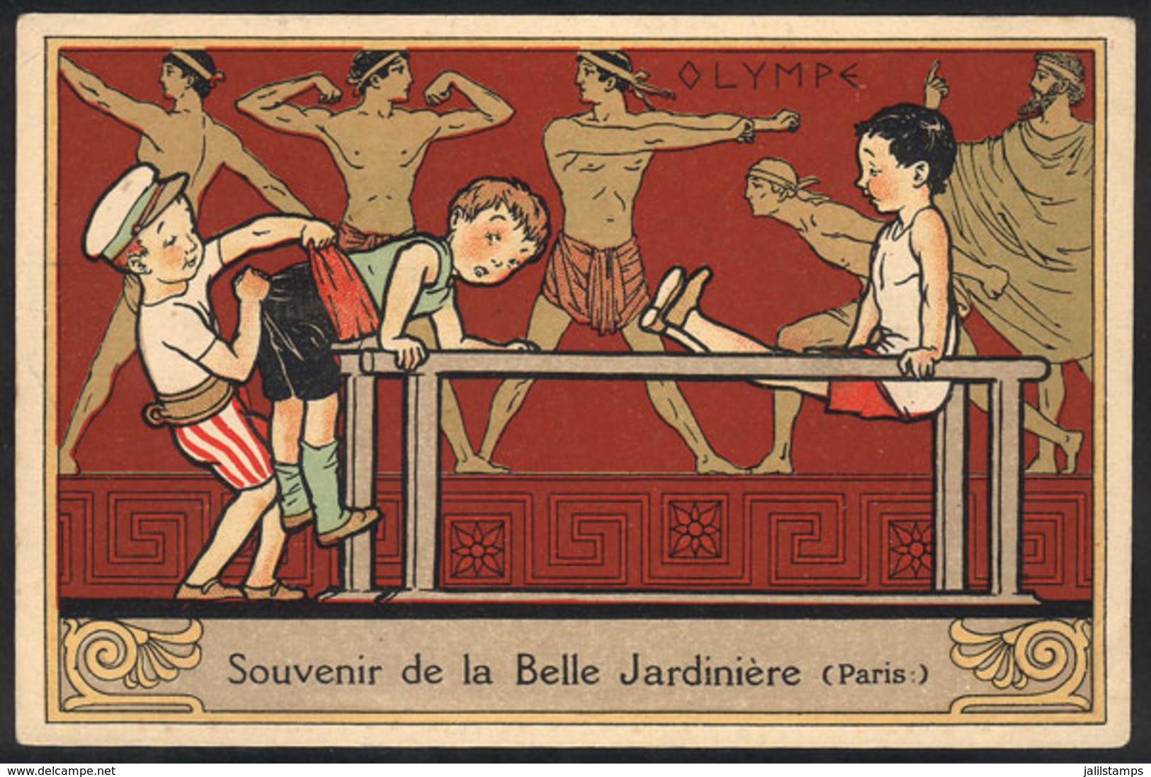 FRANCE: SPORT: Beautiful PC With Olympic Illustration: Souvenir De La Belle Jardiniere (Paris), Unused, Excellent Qualit - Autres & Non Classés