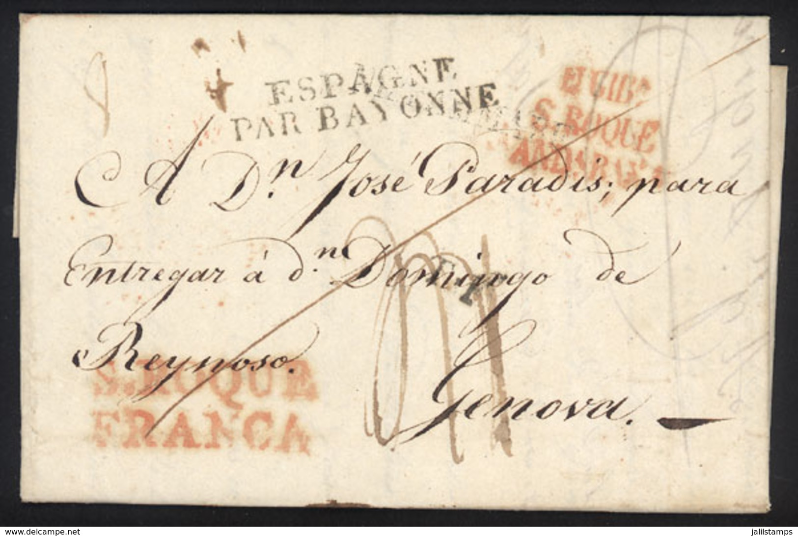 GIBRALTAR: 4/NO/1825 GIBRALTAR - Genova: Entire Letter With A Number Of Postal Markings And Manuscript Postage Dues, Suc - Gibraltar