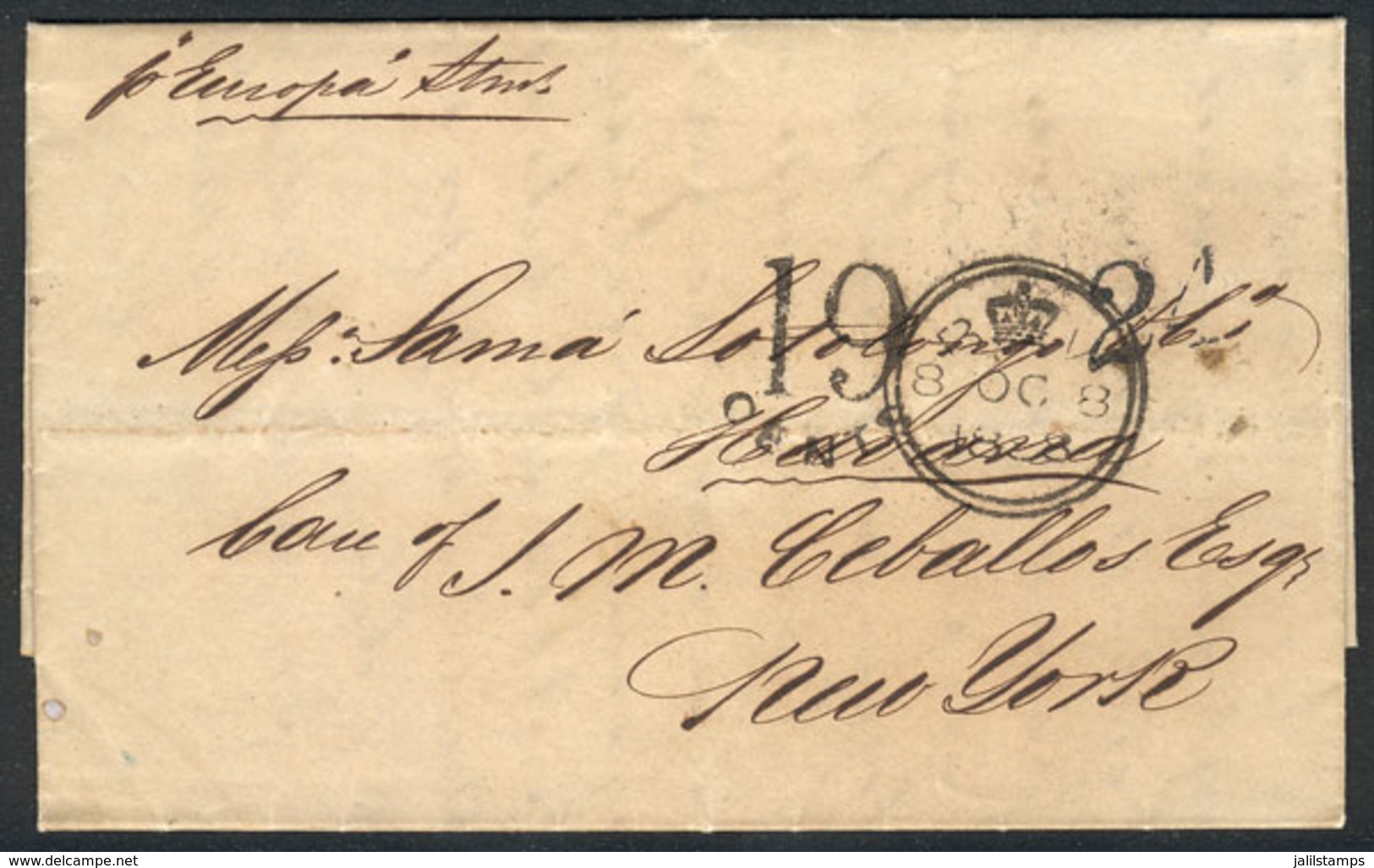 GREAT BRITAIN: Entire Letter Dated London 8/OC/1858, Sent To HAVANA (Cuba) Via New York, Where It Received A Postage Due - Autres & Non Classés