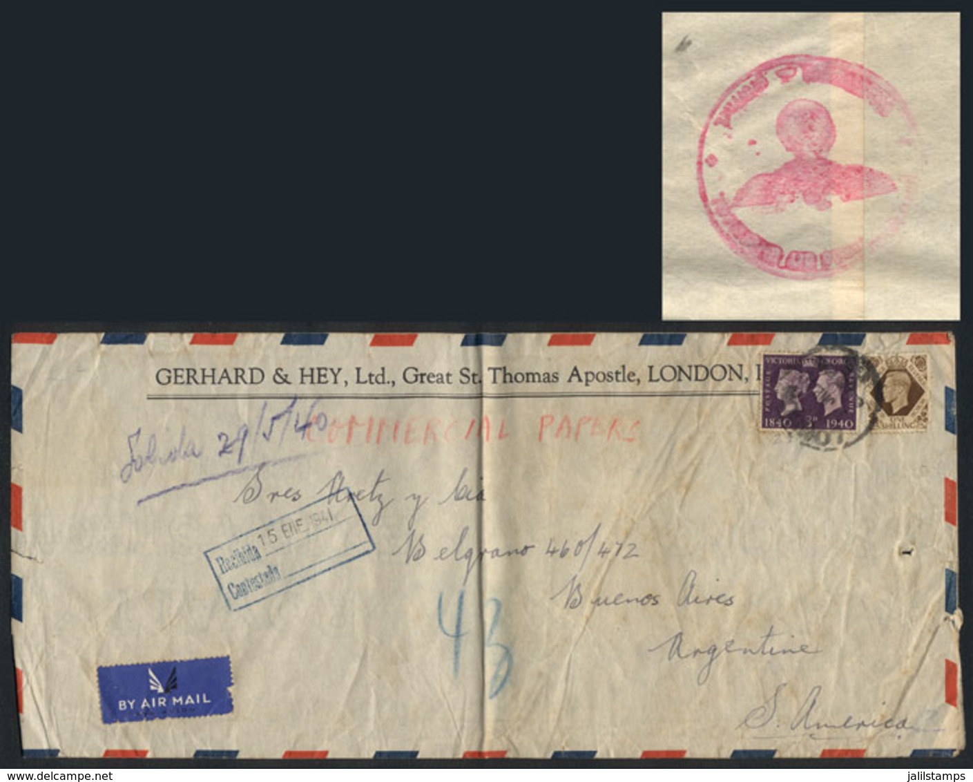 GREAT BRITAIN: Airmail Cover Sent From London To Buenos Aires (cancelled On 7/JUN/1940), And Received 6 Months Later (15 - Autres & Non Classés