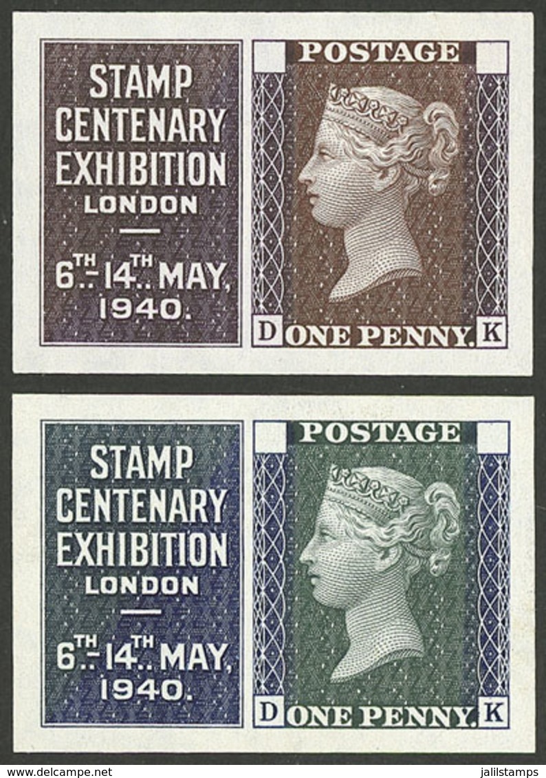 GREAT BRITAIN: 2 Proofs Of Cinderellas Or Stamps For The Stamp Centenary Exhibition Of London 1940, Printed By Waterlow  - Cinderellas