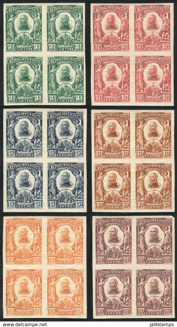 HAITI: Sc.96/101, 1904 President Pierre Nord-Alexis, Compl. Set Of 6 Values In IMPERFORATE BLOCKS OF 4, Very Fine Qualit - Haiti