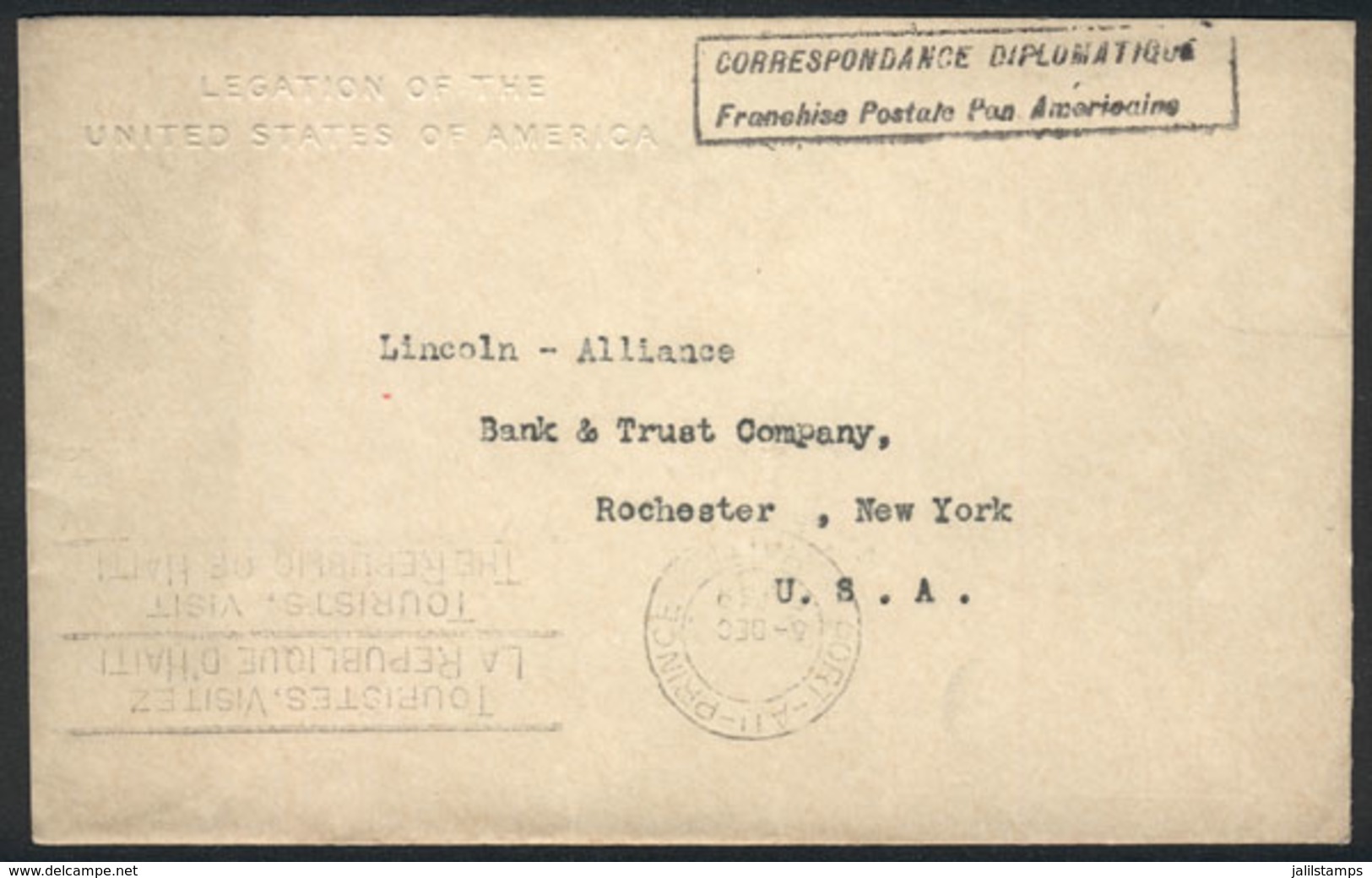 HAITI: Cover Of The American Embassy Sent With Diplomatic Postal Franchise To New York, With Arrival Mark Of 5/DEC/1936, - Haïti