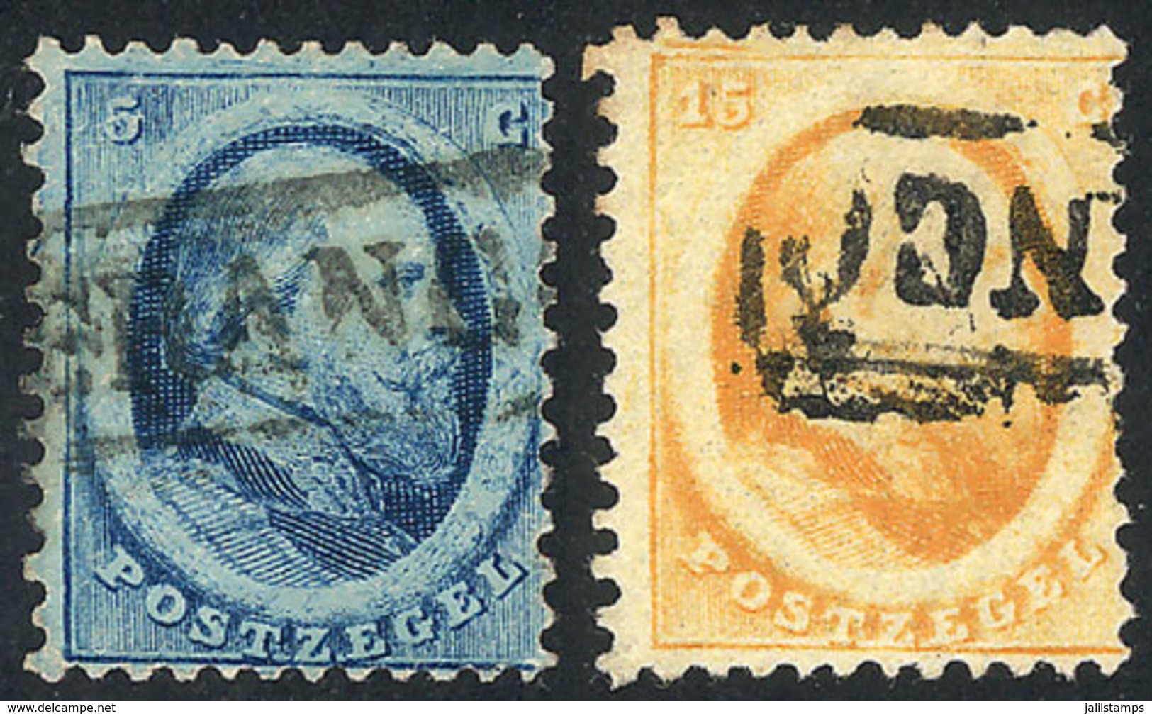 NETHERLANDS: Sc.4 + 6, 1864 5c. Blue + 15c. Orange, Used, VF Quality, Catalog Value US$116 - Autres & Non Classés