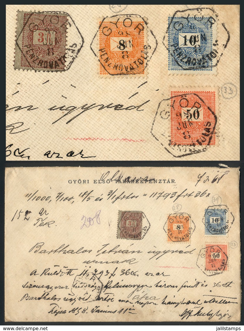 HUNGARY: Cover With Declared Value Sent From Györ To Papa On 8/JUN/1898, With Spectacular Postage Of F. 3.68, (Yvert 36  - Autres & Non Classés