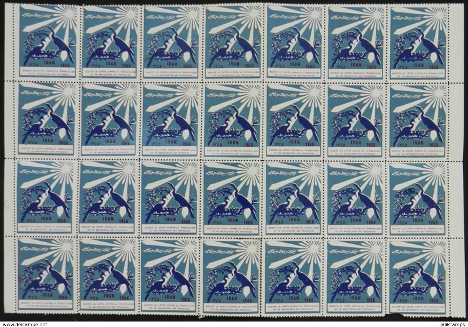 IRAN: FIGHT AGAINST TUBERCULOSIS: 1966 Issue, Large Block Of 28 Cinderellas, MNH, 2 Or 3 With Defects, Excellent General - Iran