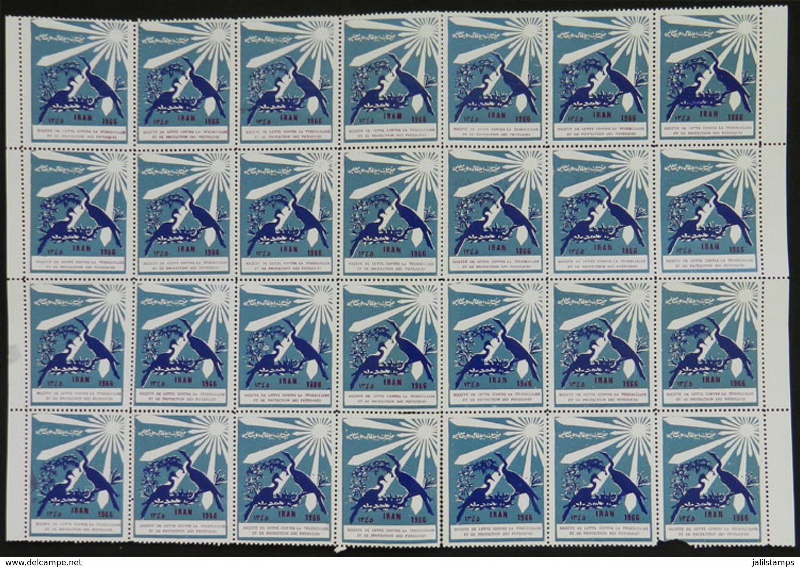 IRAN: FIGHT AGAINST TUBERCULOSIS: 1966 Issue, Large Block Of 28 Cinderellas, MNH, 2 Or 3 With Defects, Excellent General - Iran