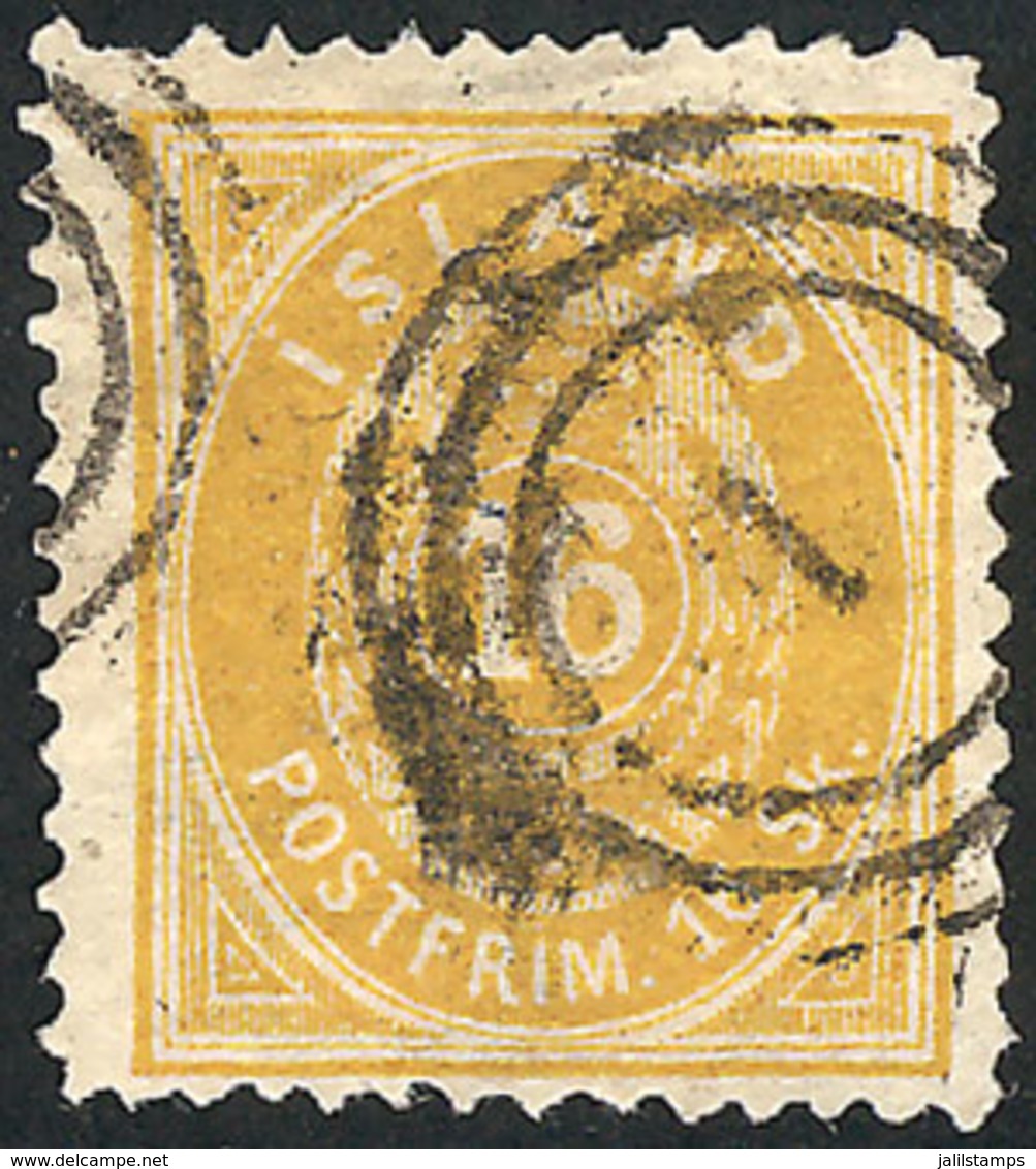 ICELAND: Sc.4, 1873 16Sk. Yellow, Perforation 14 X 13½, Used, Fine Quality, Very Rare! - Autres & Non Classés