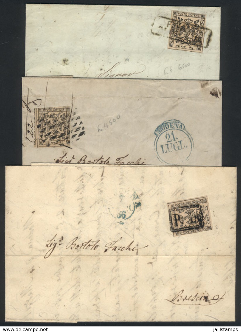 ITALY: 3 Entire Letters Used Between 1854 And 1856, Franked With Stamps Of Modena Of 25c. (Sassone 4), With A Range Of C - Unclassified