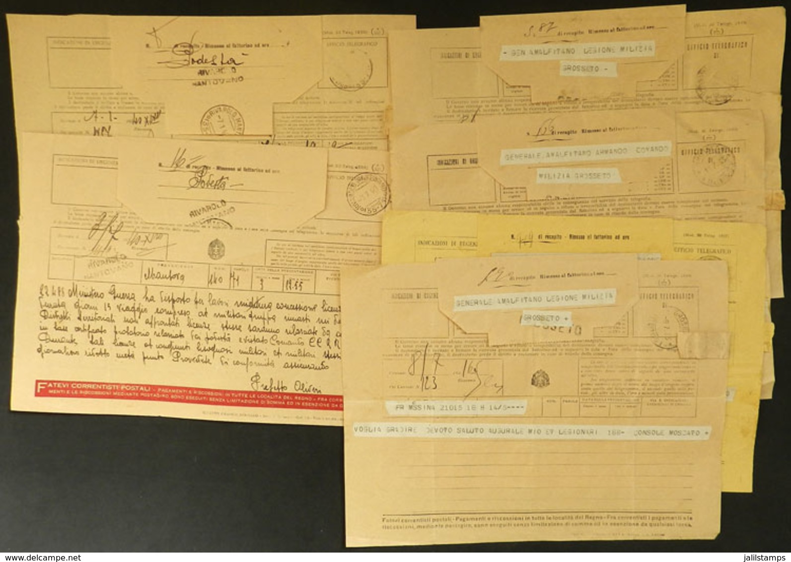 ITALY: 6 Telegrams Of The Years 1933 To 1940, 2 (of 1940) With Watermark, There Are Some Very Interesting Texts And Canc - Unclassified