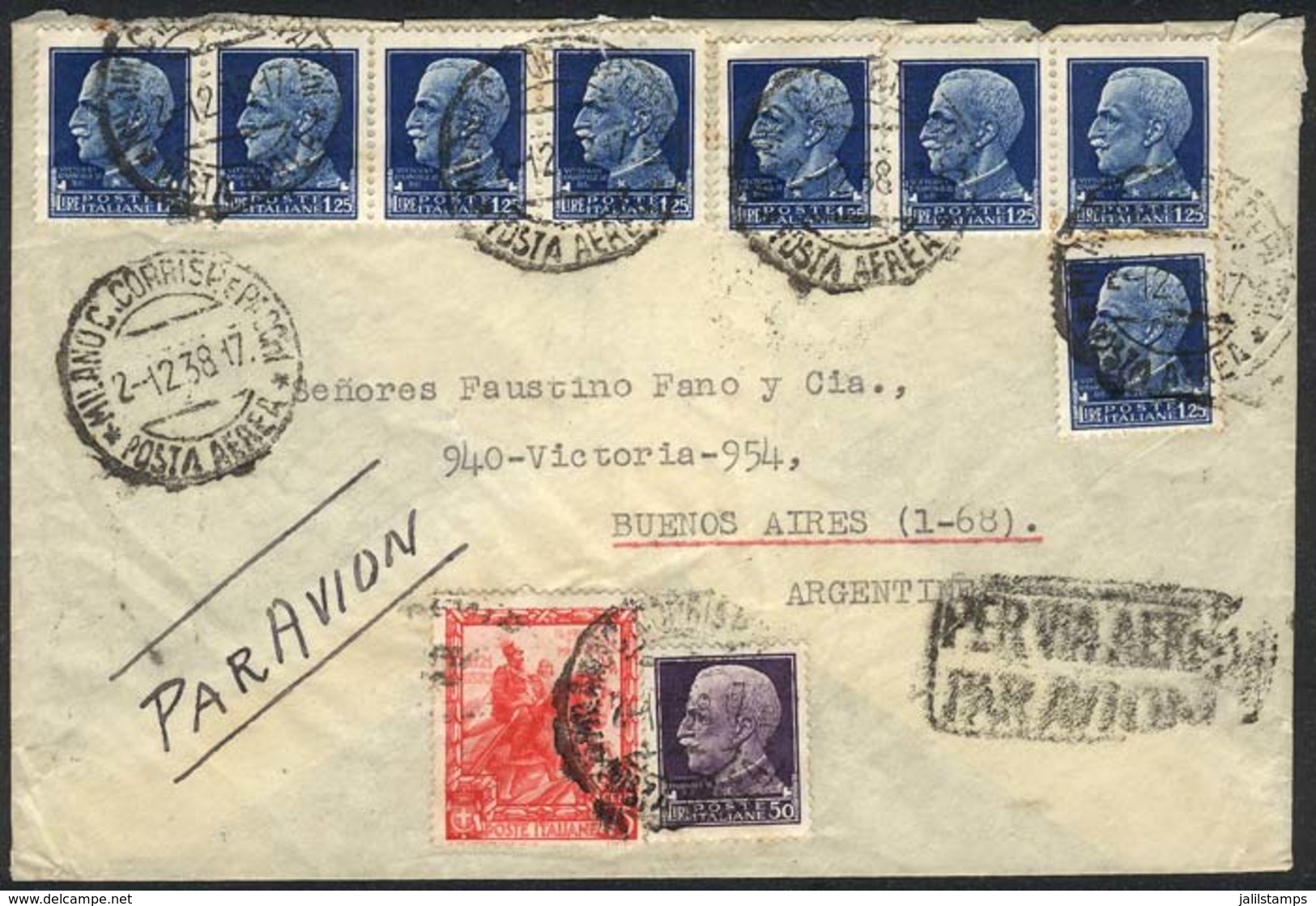 ITALY: Cover Franked By Sc.231 (Sa.261, 50L. Violet) + Other Values, Total Postage 60.75L., Sent From Milano To Buenos A - Non Classés