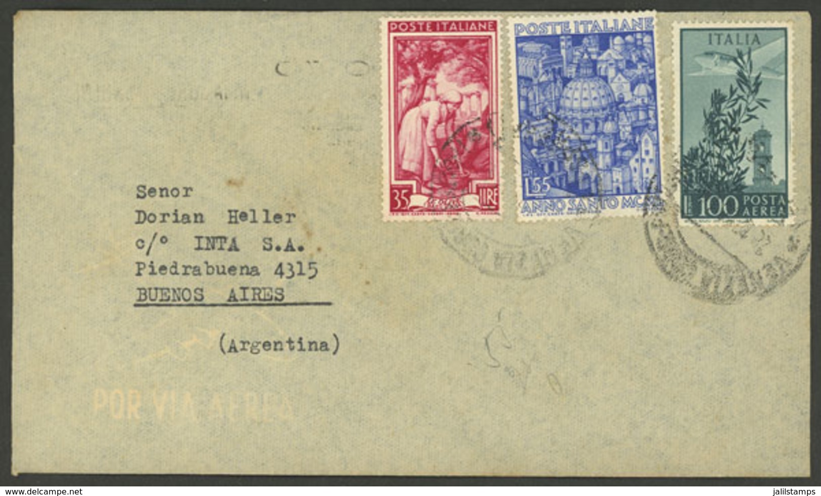 ITALY: 28/DE/1950 Venezia - Argentina, Airmail Cover With Mixed Postage Italy - Vatican (total 190L.), Very Attractive! - Zonder Classificatie