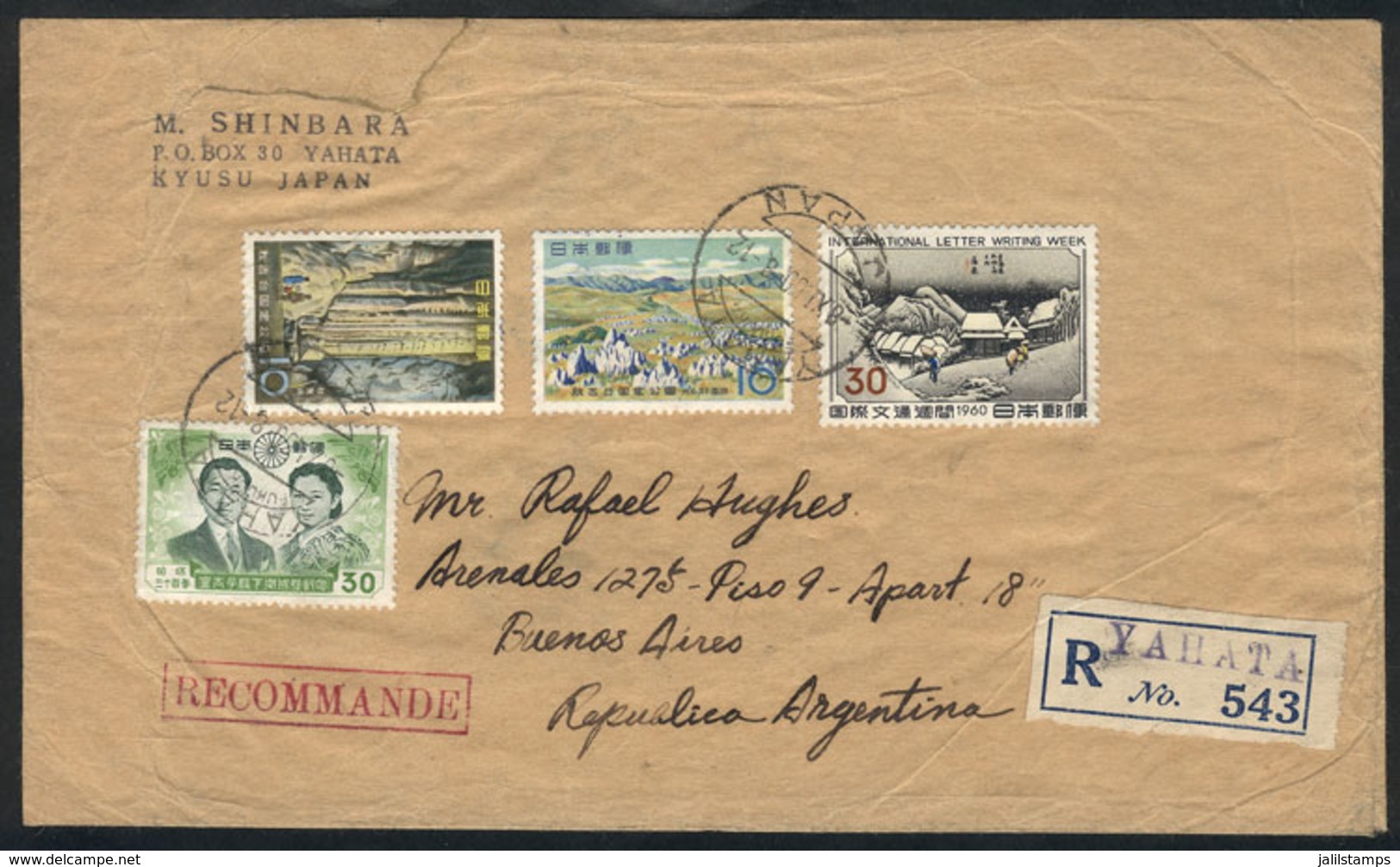 JAPAN: Registered Airmail Cover Sent From Yahata To Argentina On 8/NO/1960 With Nice Postage, VF! - Sonstige & Ohne Zuordnung