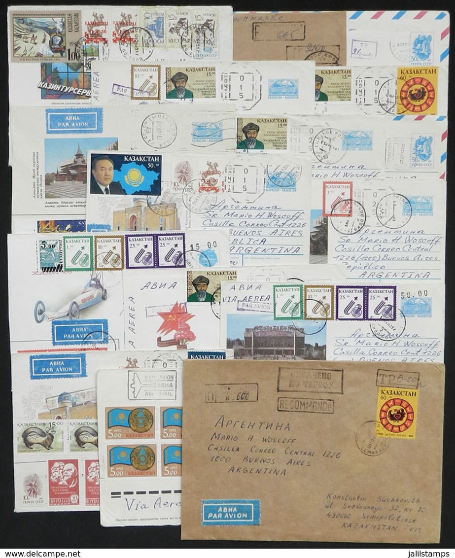 KAZAKHSTAN: 15 Covers + 1 Cover Front Posted Between 1993 And 1994, Most Sent To Argentina. Some Very Interesting Postag - Kazachstan