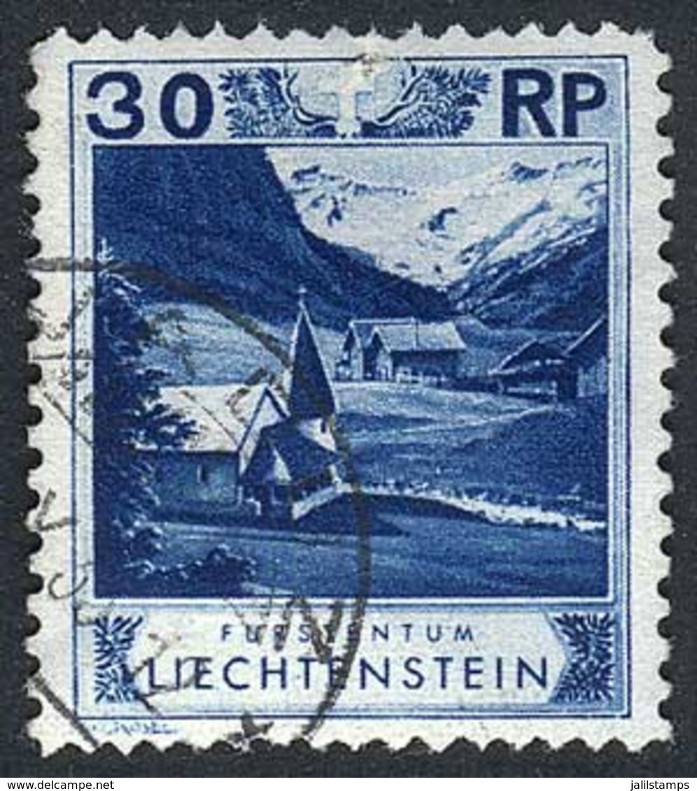 LIECHTENSTEIN: Sc.99a, 1930 30Rp. With The Very Rare Mixed Perforation 11½ X 10½, Used In Vaduz, Little Defect On Front  - Andere & Zonder Classificatie