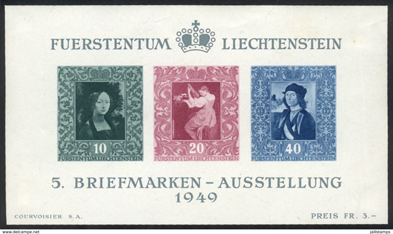 LIECHTENSTEIN: Yvert 8, 1949 Paintings, Mint Lightly Hinged, VF Quality, Catalog Value Euros 100 - Autres & Non Classés