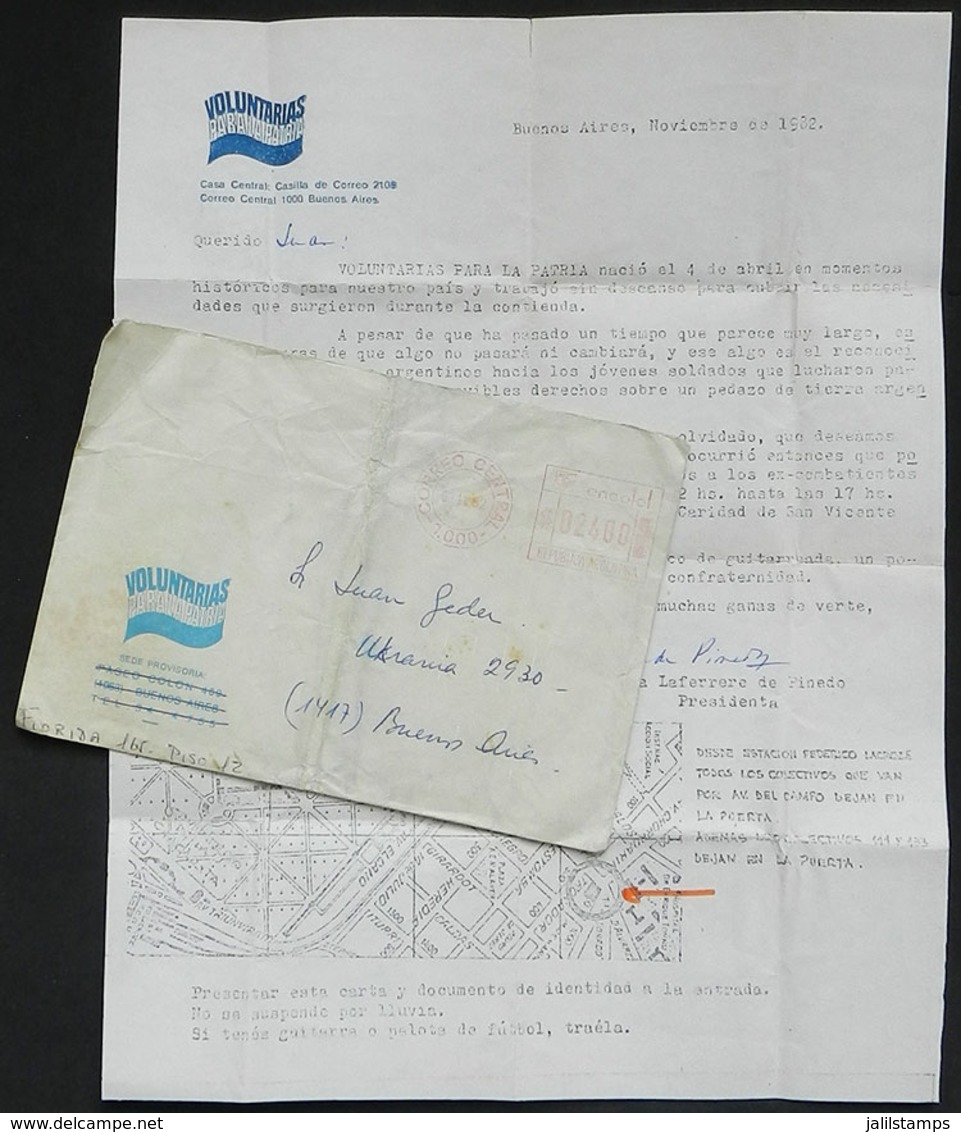 FALKLAND ISLANDS/MALVINAS: Cover With Cachet Of VOLUNTARIAS PARA LA PATRIA, Sent On 8/NO/1982 To A Soldier Of The Malvin - Falkland