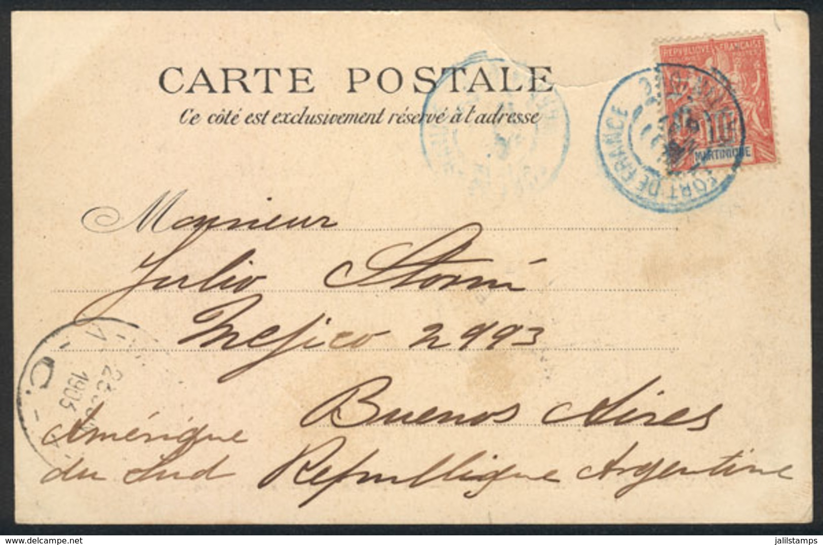 MARTINIQUE: PC (view Of La Place Bertin, Fontaine Agnes, Saint-Pierre), Franked By Sc.39, Sent From Fort De France To Ar - Autres & Non Classés