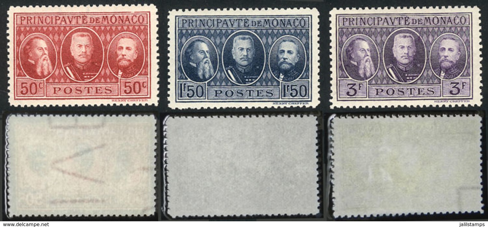 MONACO: Sc.100/102, 1928 The Set Of 3 Values WITH WATERMARK (only Catalogued WITHOUT Wmk), Excellent Quality, Very Inter - Autres & Non Classés