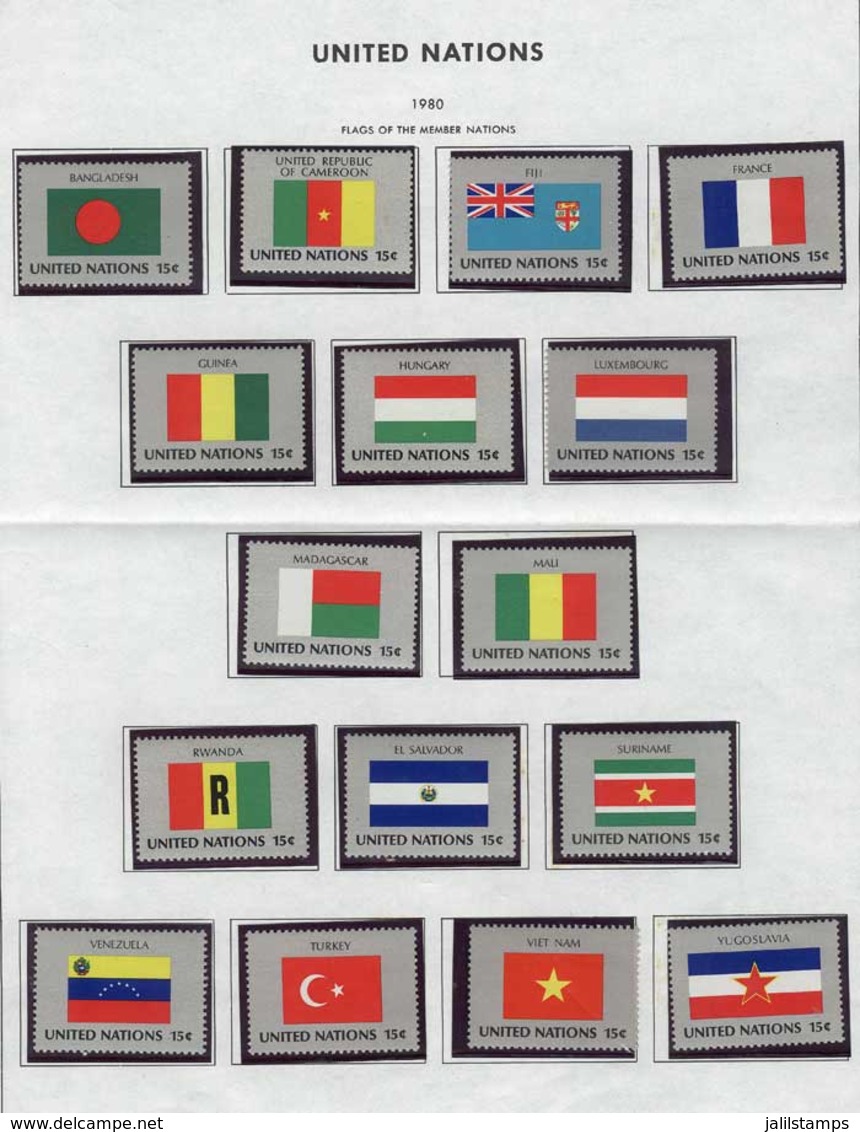 UNITED NATIONS: Years 1980 To 1989, Flags, Complete Never Hinged Sets Mounted On Album Pages, VF Quality, Yvert Catalog  - Otros & Sin Clasificación