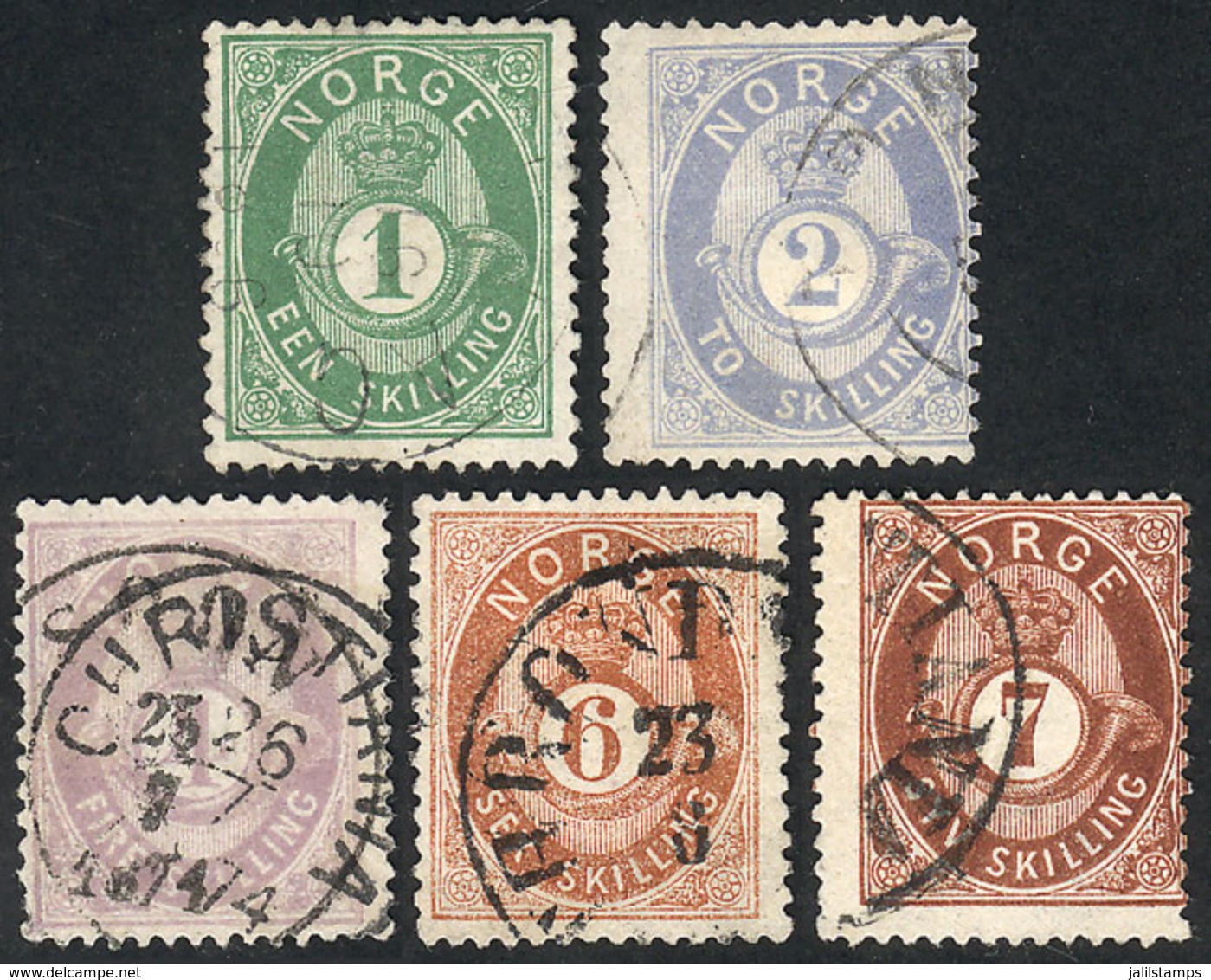 NORWAY: Sc.16/21 (without 18), 1872/5, Values In Skilling, 5 Values Of The Set Of 6, Used, Fine To VF Quality, Catalog V - Autres & Non Classés