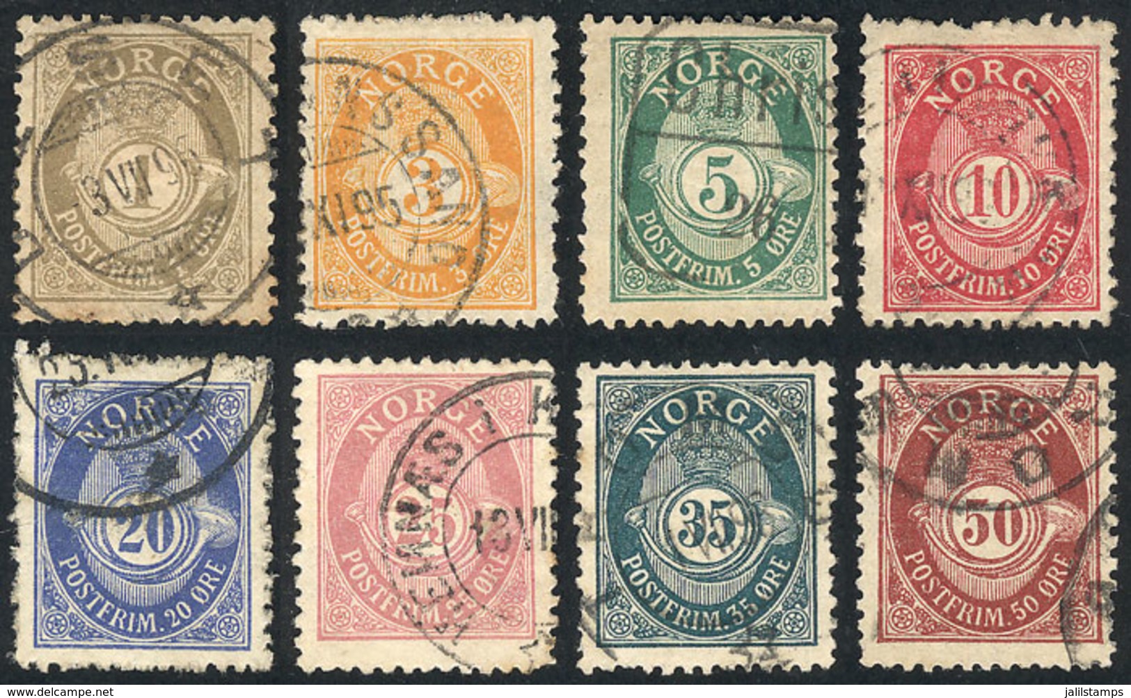 NORWAY: Sc.47a/57a, 1893/8 Complete Set Of 8 Values Perf 13½ X 12½, Used, VF, Catalog Value US$177+ - Other & Unclassified