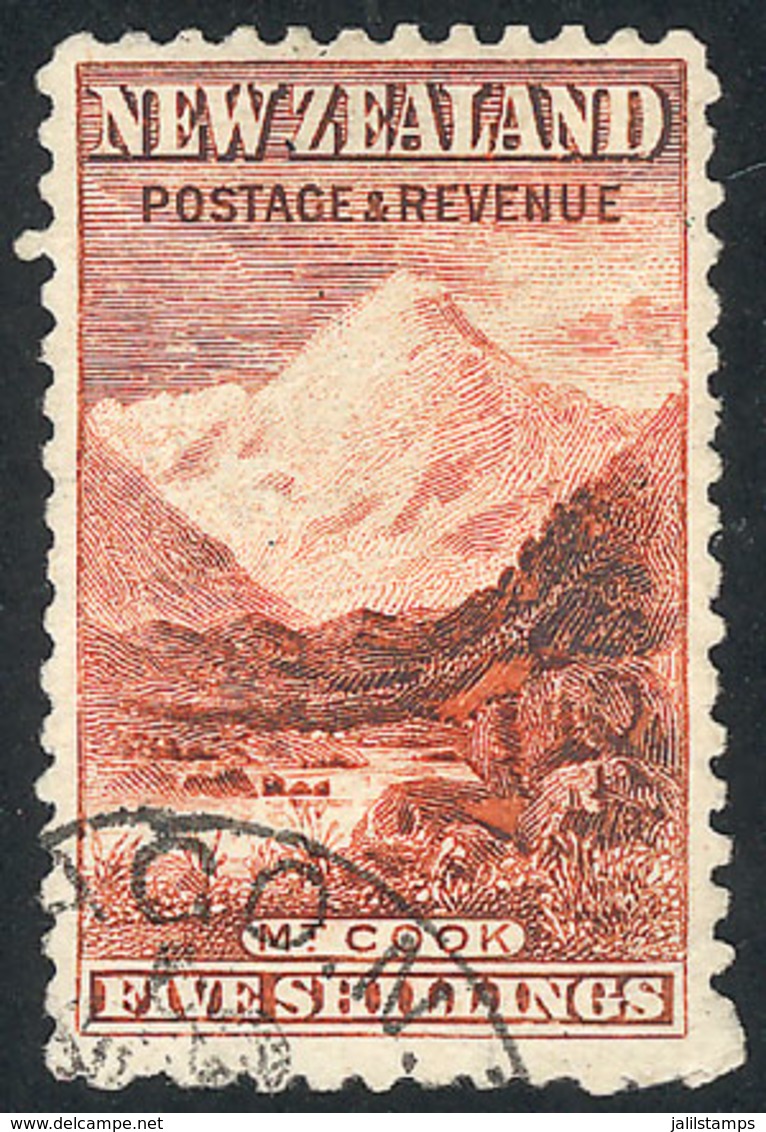 NEW ZEALAND: Sc.83, 1898 Mount Cook 5sh. Unwatermarked, Used, VF Quality, Catalog Value US$550. - Other & Unclassified