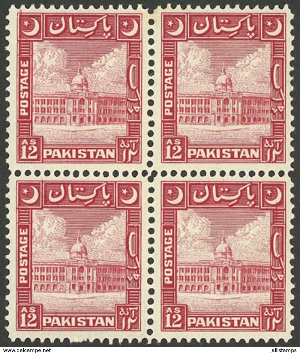 PAKISTAN: Sc.54, 1949/53 12a. Red, MNH Block Of 4, VF Quality, Catalog Value US$110. - Pakistan