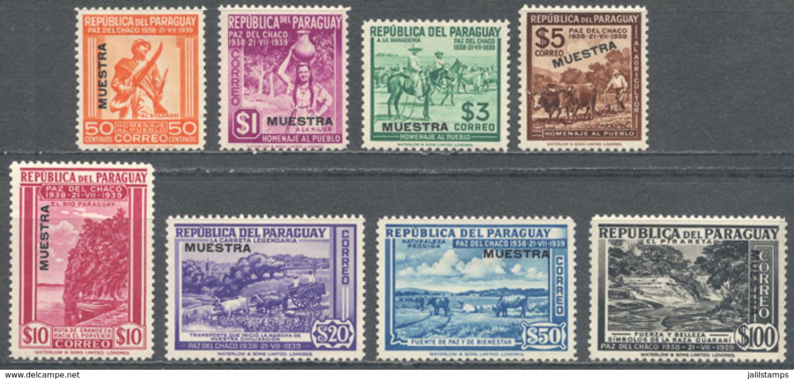 PARAGUAY: Yvert 386/393, 1940 2nd Conference On Chaco Peace, Cmpl. Set Of 8 Values With MUESTRA Overprint, Mint Lightly  - Paraguay