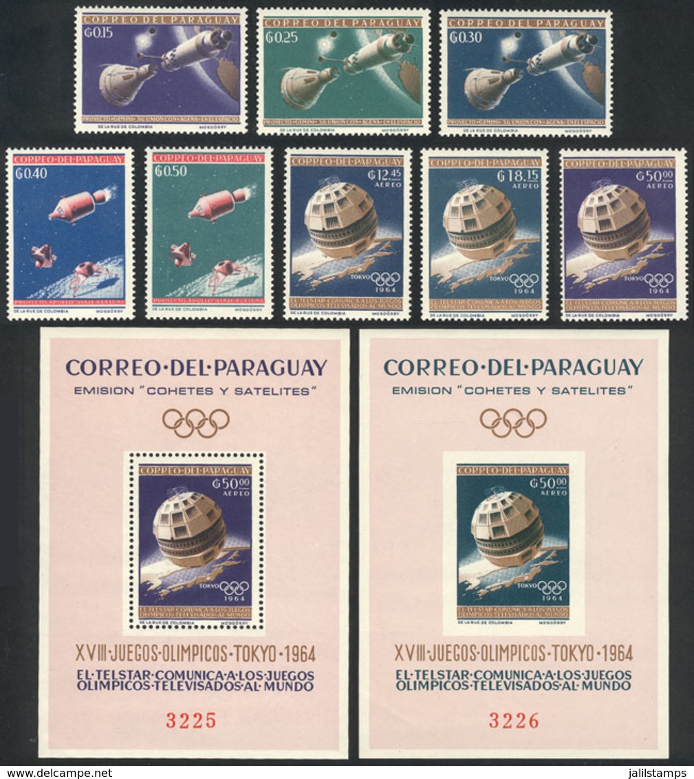 PARAGUAY: Sc.806/813 + 813a (perforated S.sheet + IMPERFORATE S.sheet In Different Colors), 1964 Space Exploration, MNH, - Paraguay