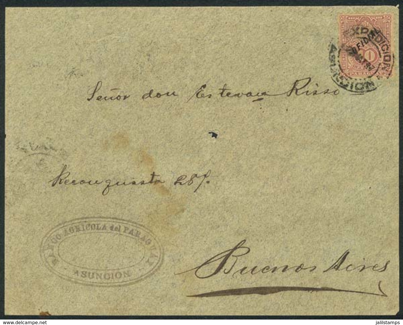 PARAGUAY: Front Of Cover Sent By The Banco Agrícola Del Paraguay In Asunción To Argentina On 23/MAY/1897, Franked With 1 - Paraguay