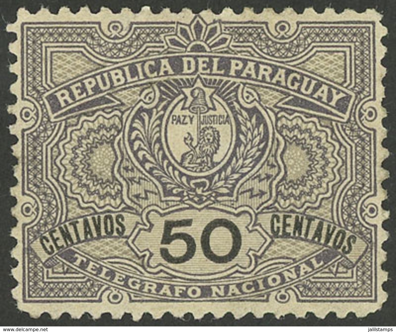 PARAGUAY: Yvert 5, 1892/1901 50c. Mint With Original Gum, Excellent Quality, VERY Rare. With Double Signature Of Marcelo - Paraguay