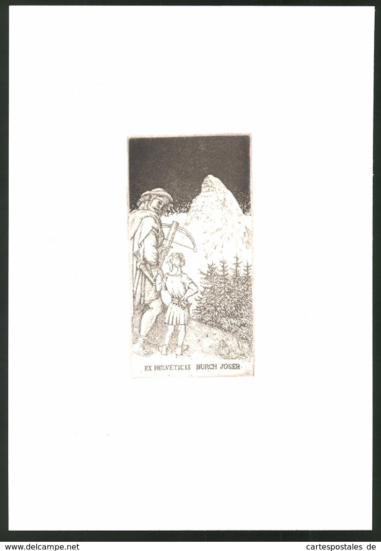 Exlibris Burch Joser, Wilhelm Tell Und Sohn Mit Blick Zum Matterhorn - Ex-libris