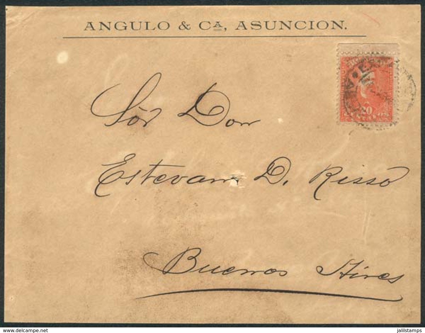 PARAGUAY: Front Of Cover Sent From Asunción To Argentina In OCT/1896 Franked With 20c. (Sc.40), Very Nice! - Paraguay