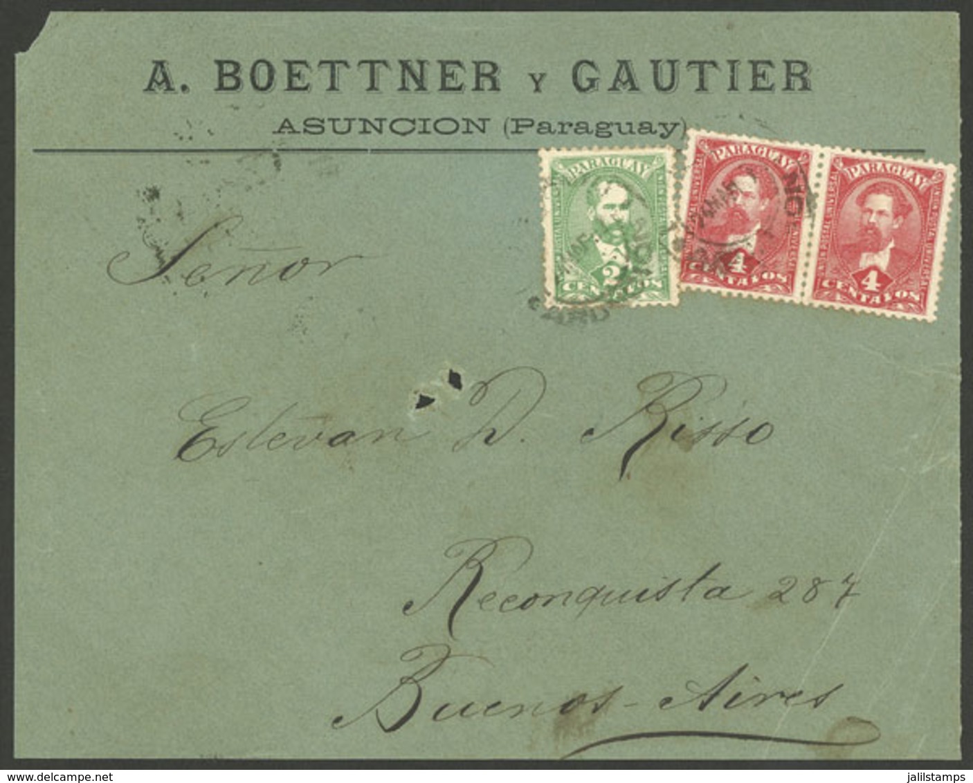 PARAGUAY: Cover Front With 10c. Postage, Sent To Buenos Aires On 24/MAR/1897, Very Nice! - Paraguay
