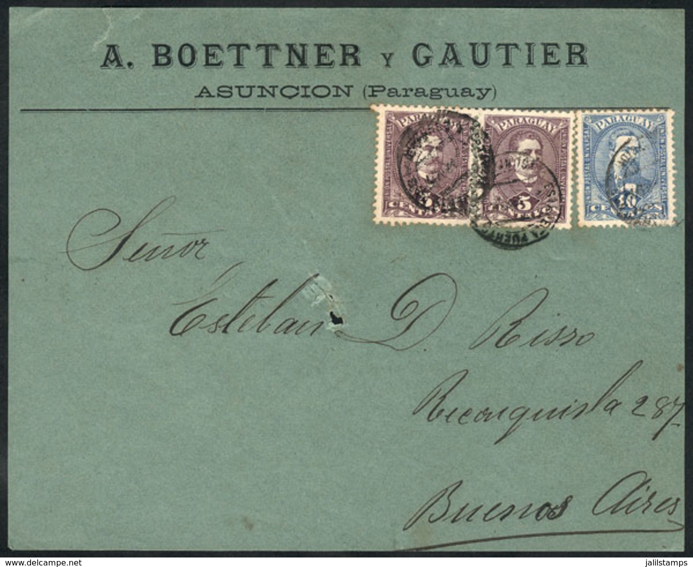 PARAGUAY: Front Of Cover Sent From Asunción To Argentina In APR/1897 Franked With 20c. (Sc.36a Pair + 38), Minor Defects - Paraguay