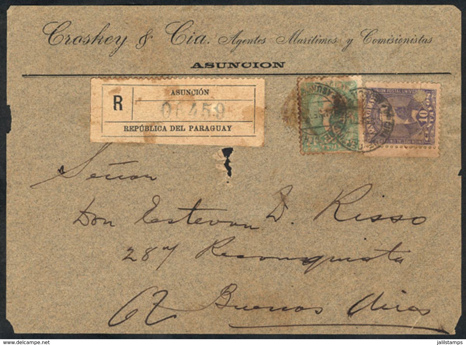 PARAGUAY: Front Of Registered Cover Sent From Asunción To Argentina On 22/SE/1897 Franked With 40c. (Sc.37 + 41), Minor  - Paraguay