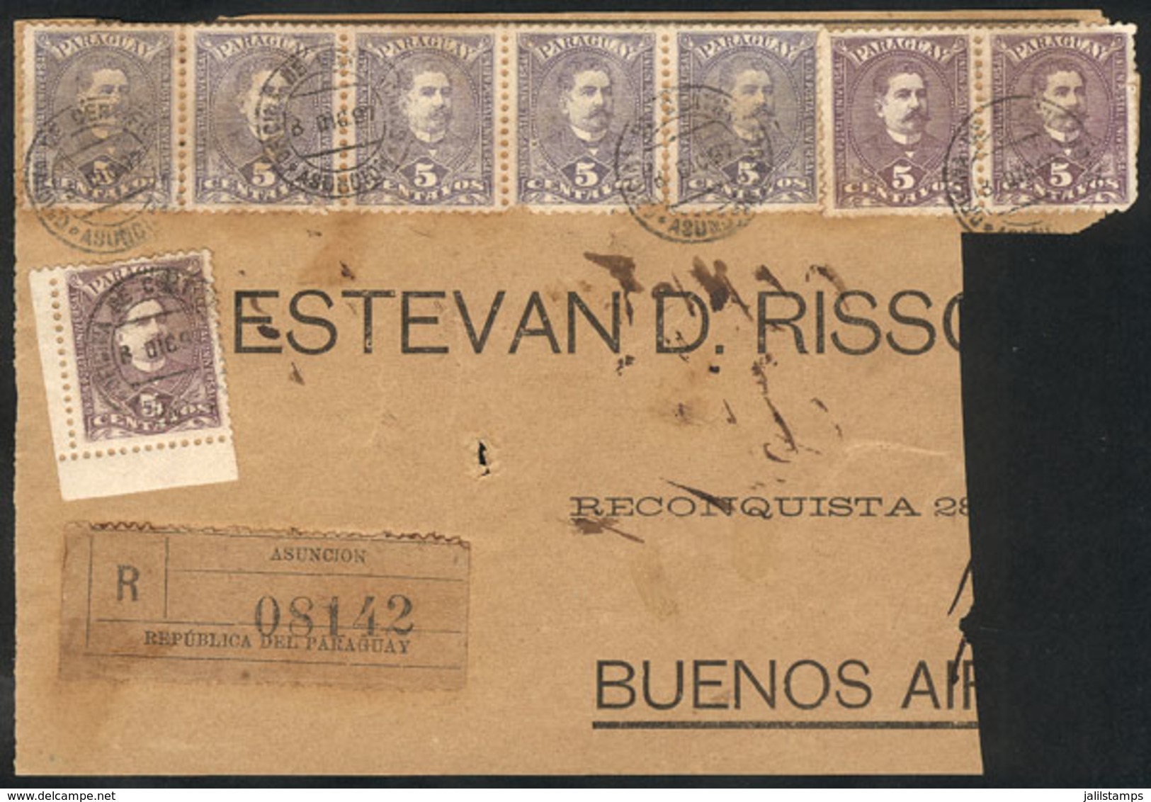 PARAGUAY: Front Of Registered Cover Sent From Asunción To Argentina On 8/DE/1897, With Spectacular Postage Of 40c. Combi - Paraguay