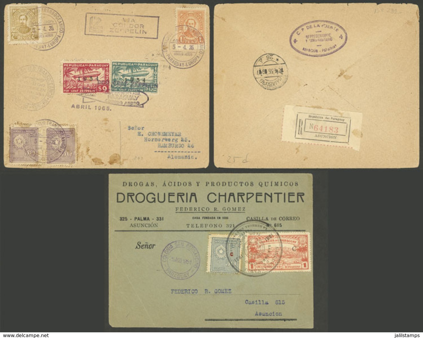 PARAGUAY: Cover Front Of 1931 With Interesting Cancels + Zeppelin Cover Of 1935 Sent To Germany (minor Defects), Low Sta - Paraguay