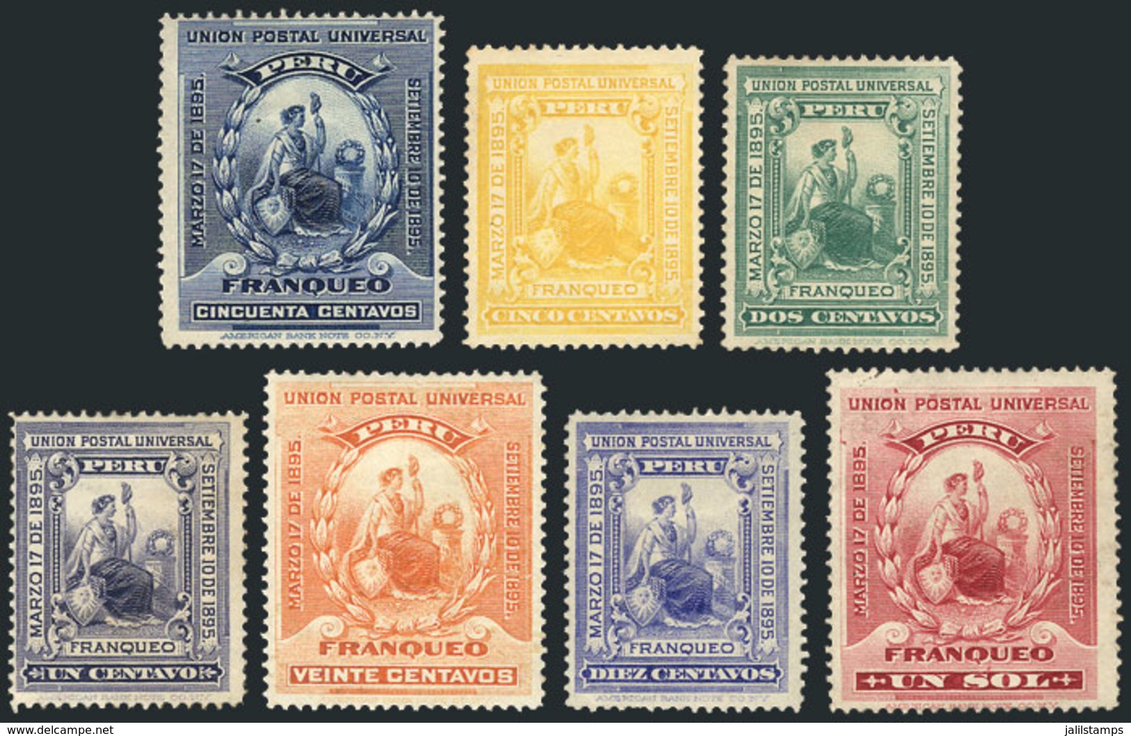 PERU: Sc.94/100, 1895 Complete Set Of 7 Values, Few Without Gum, Fine To VF Quality, Catalog Value US$125 - Pérou