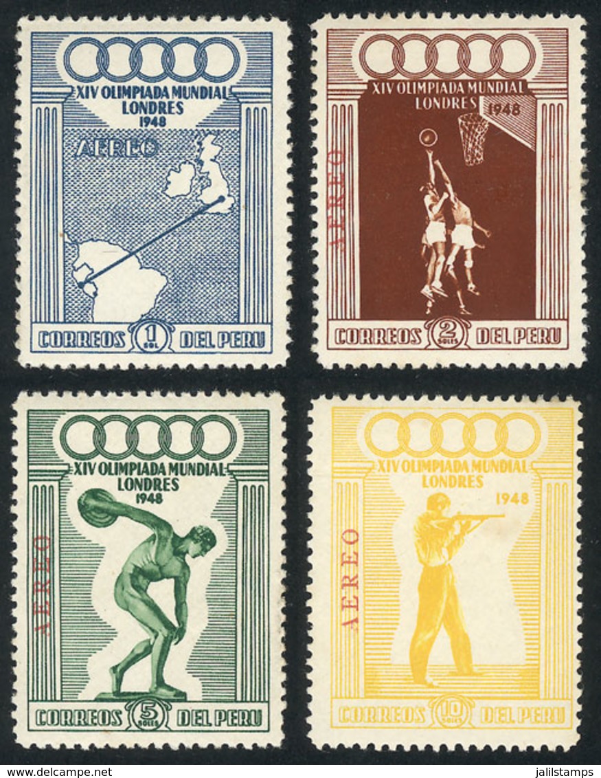 PERU: Yvert 71/74, 1948 London Olympic Games, Cmpl. Set Of 4 Values, Mint With Tiny Hinge Marks Barely Visible (almost A - Peru