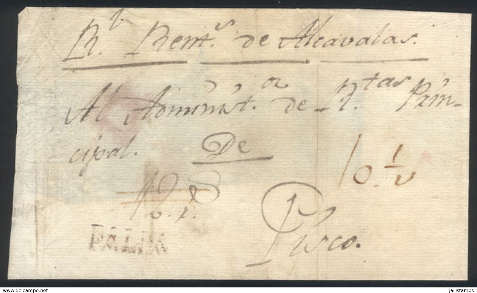 PERU: Circa 1800, Folded Cover Sent To Pisco With PALPA Mark In Brown, Very Rare!" - Peru