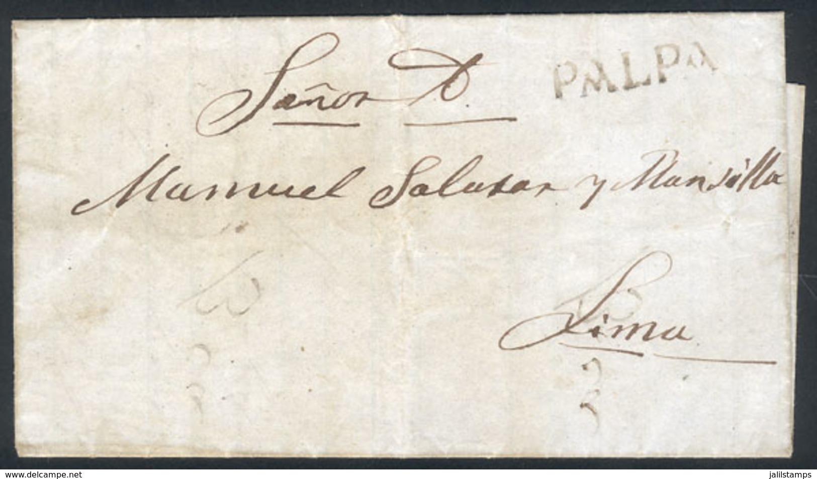 PERU: Entire Letter Dated 10/DE/1851 Sent To Lima, With Black PALPA Marking Very Well Applied, VF Quality, Rare!" - Pérou