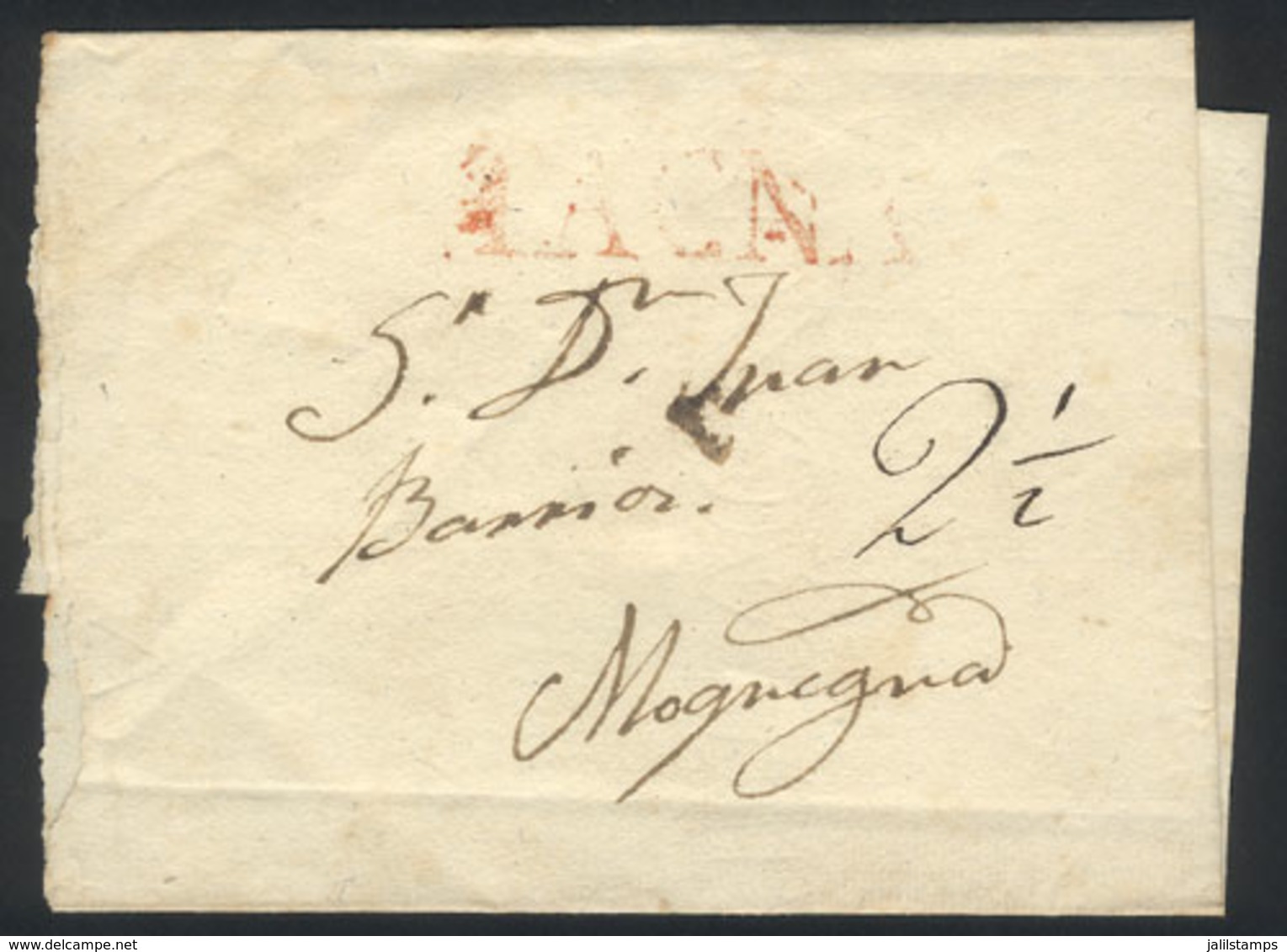 PERU: Circa 1811, Undated Folded Cover Sent To Moquegua, With Red TACNA Mark And 2½ Rating In Pen, Scarce!" - Pérou