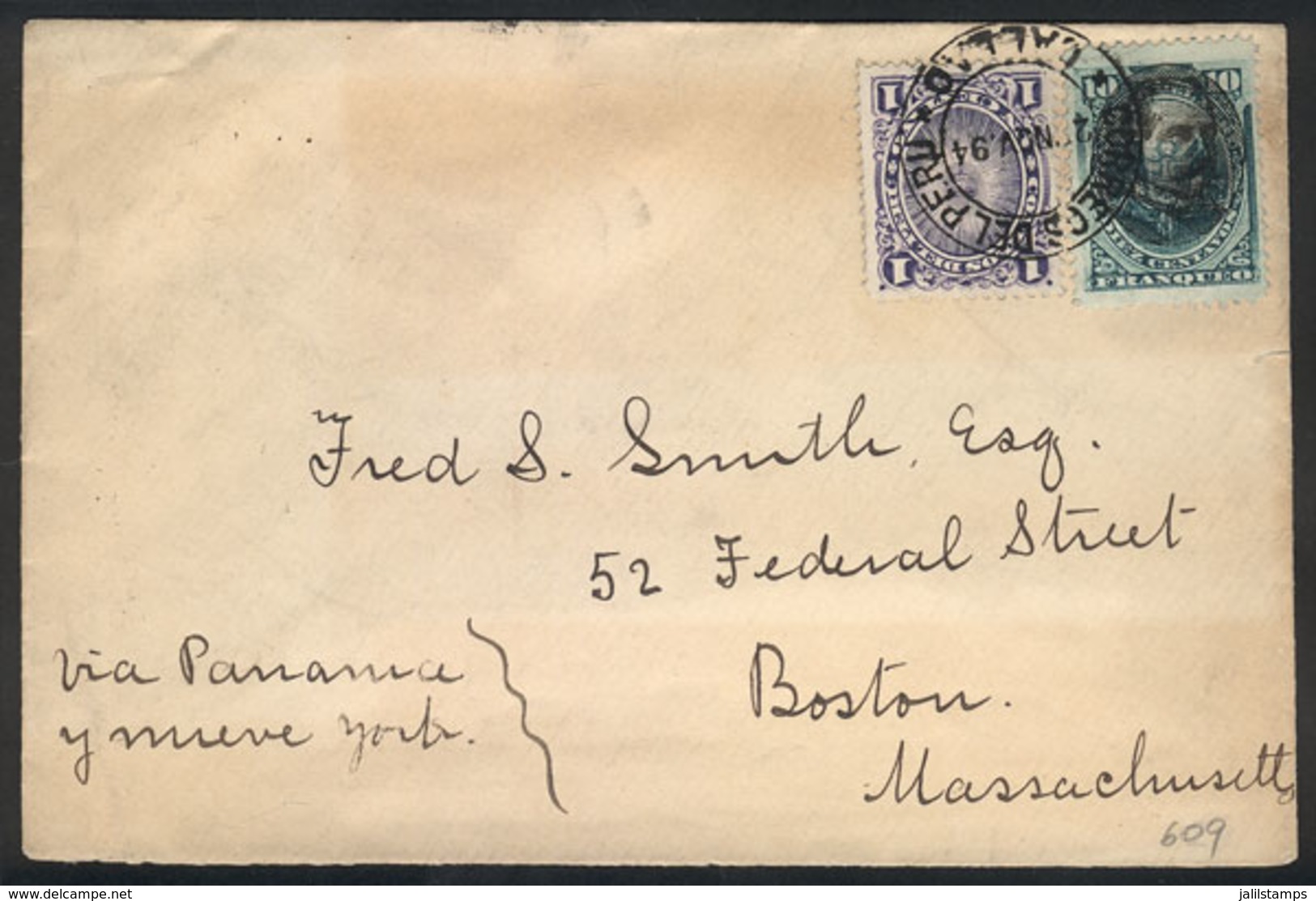 PERU: Cover Sent From Callao To USA On 25/NO/1894 Franked With 11c. (Sc.104 + 123), Very Fine Quality! - Pérou