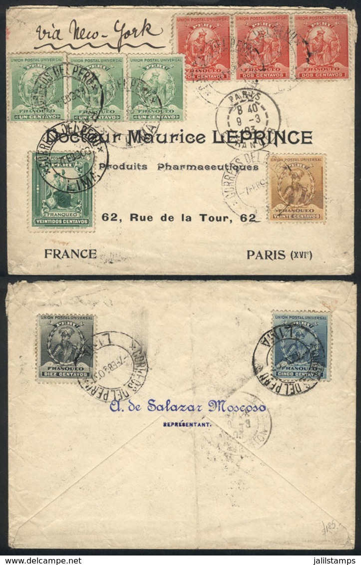 PERU: Cover Sent From Lima To France On 7/FE/1903 Franked With 66c., VF Quality! - Pérou