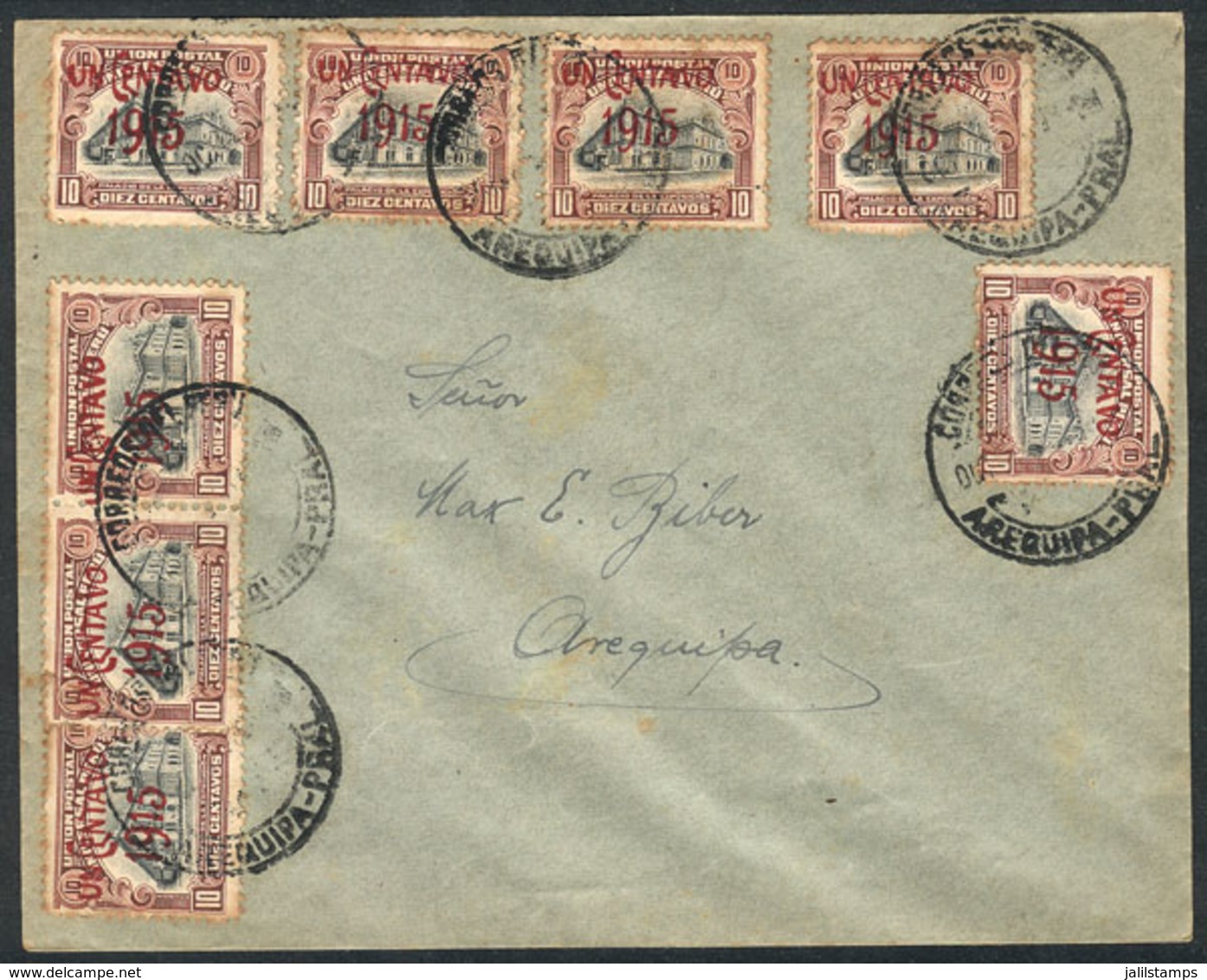 PERU: Cover Used In Arequipa Franked By Sc.193 X8, Very Pretty! - Peru