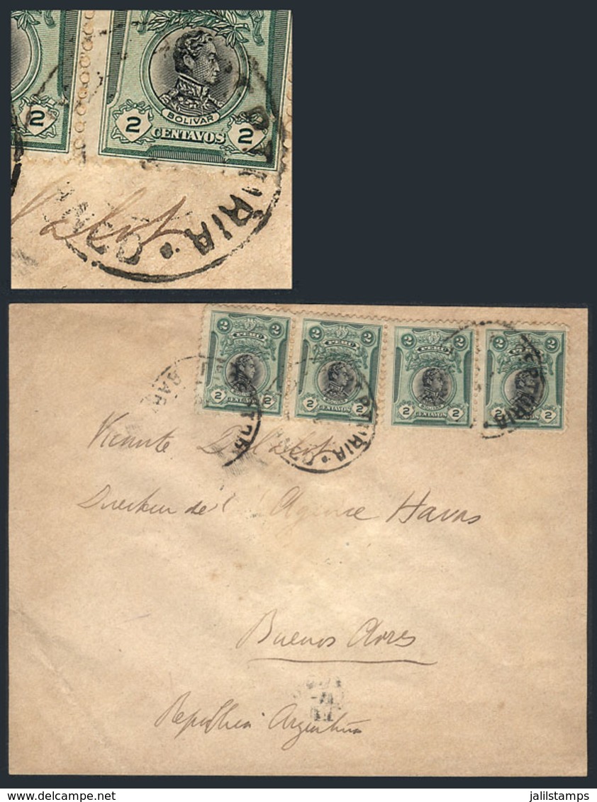 PERU: Cover Franked By Sc.210 X4 With RECEPTORIA ..BARRANCO Cancel, Buenos Aires Arrival Backstamp For 14/AU/1919, Inter - Pérou