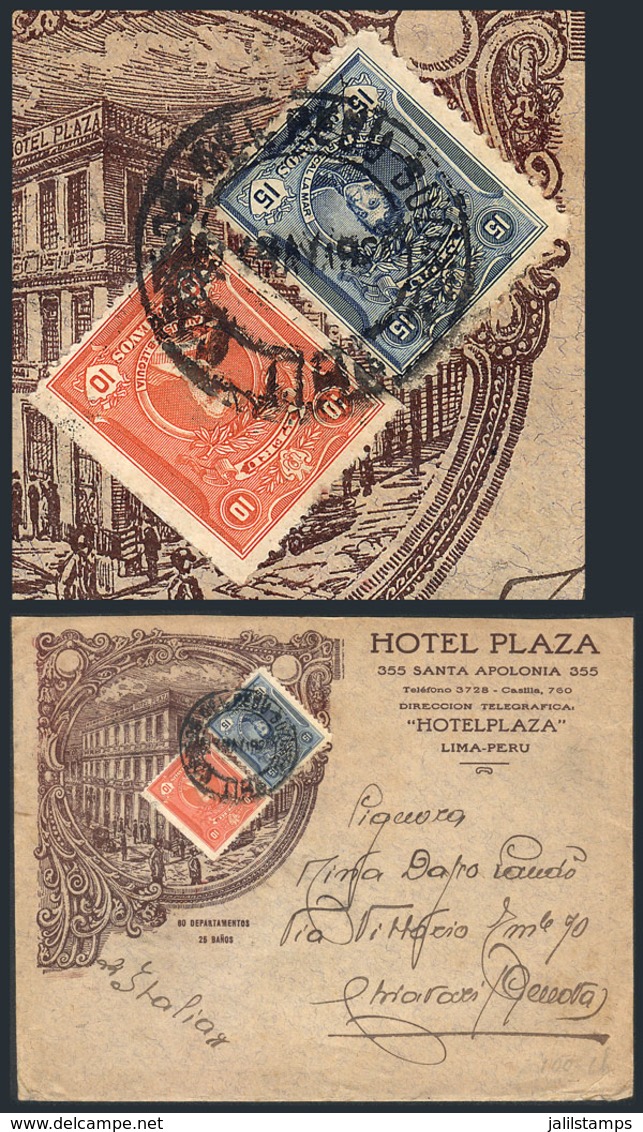 PERU: Cover With Spectacular Advertising Of The Hotel Plaza In Lima, Franked By Sc.245A + 260 (coil De 10c., Very Rare O - Peru