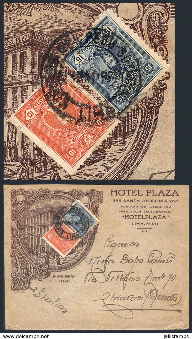 PERU: Cover With Spectacular Advertising Of The Hotel Plaza In Lima, Franked By Sc.245A + 260 (coil De 10c., Very Rare O - Pérou